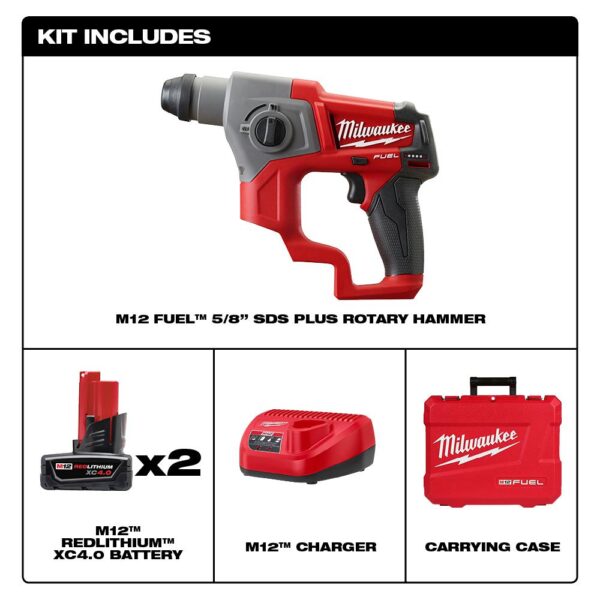 Milwaukee M12 FUEL 12-Volt Lithium-Ion 5/8 in. Brushless Cordless SDS-Plus Rotary Hammer Kit W/(2) 4.0h Batteries & Hard Case