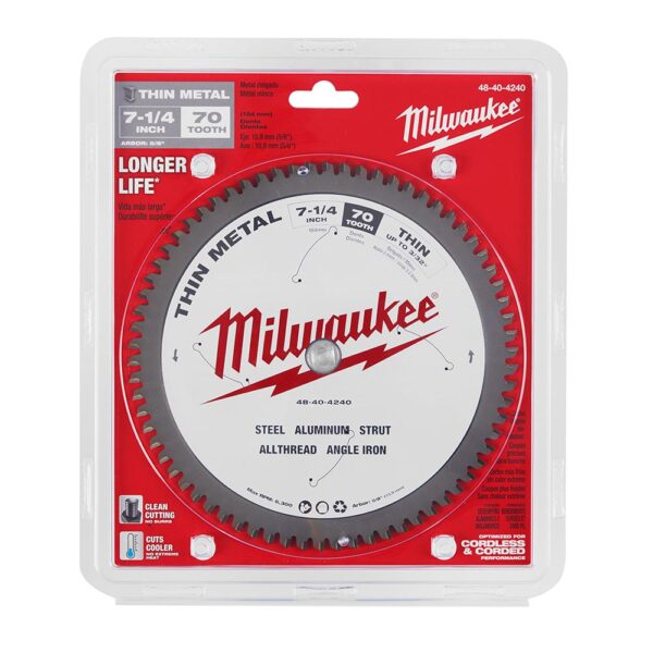 Milwaukee 7-1/4 in. x 70 Carbide Teeth Thin Metal Cutting Circular Saw Blade