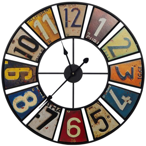 Pinnacle Vintage License Plates Multi-Color Clock