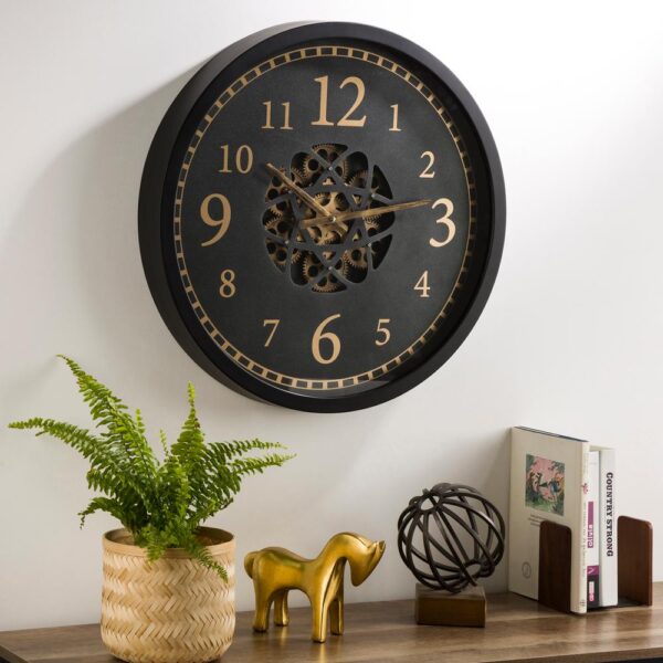 Glitzhome 22.83 in. D Morden Oversized Metal Wall Clock with Moving Gears