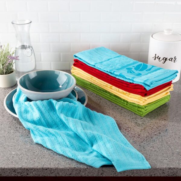 Lavish Home Multi-Color Kitchen Icon Design Chic Pattern Weave Cotton Kitchen Towel Set (8-Pieces)