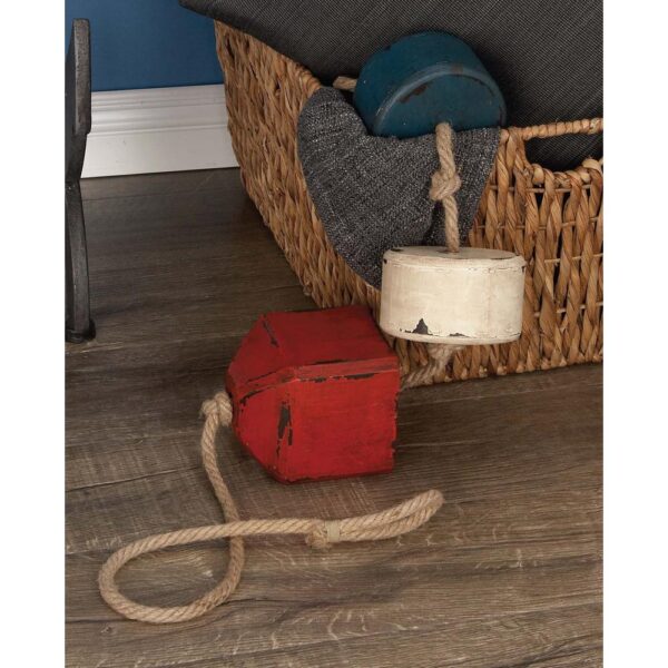 LITTON LANE 46 in. x 4 in. Nautical Rope Float in Distressed Blue, Red and White