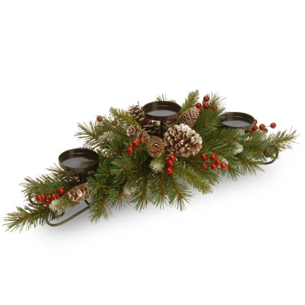 National Tree Company 30 in. Frosted Berry Centerpiece and Candle Holder