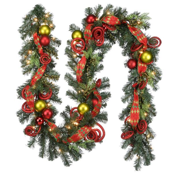 National Tree Company 9 ft. Decorative Collection Ornament Artificial Christmas Garland with Clear Lights