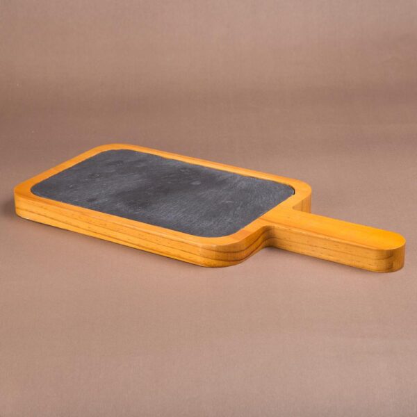 Creative Home 14.4 in. x 6.5 in. Natural Finish Pine Wood with Slate Insert Paddle Cheese Board Serving Board