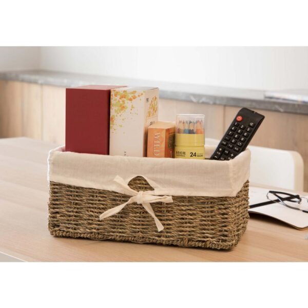 Vintiquewise 12 in. W x 6.5 in. D x 5.3 in. H Seagrass Shelf Basket Lined with White Lining