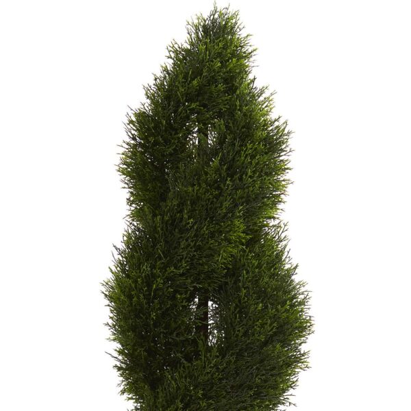 Nearly Natural 5.5 ft. High Indoor/Outdoor Double Pond Cypress Spiral Topiary Artificial Tree in White Tower Planter