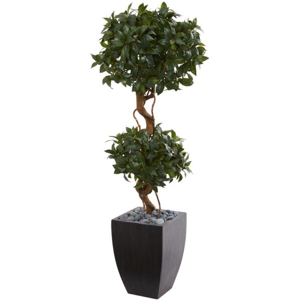 Nearly Natural 4.5 ft. Sweet Bay Artificial Double Topiary Tree in Black Wash Planter