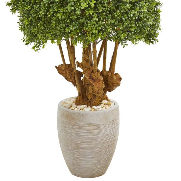 Nearly Natural Indoor/Outdoor 41 In. Boxwood Artificial Topiary Tree in Sandstone Planter