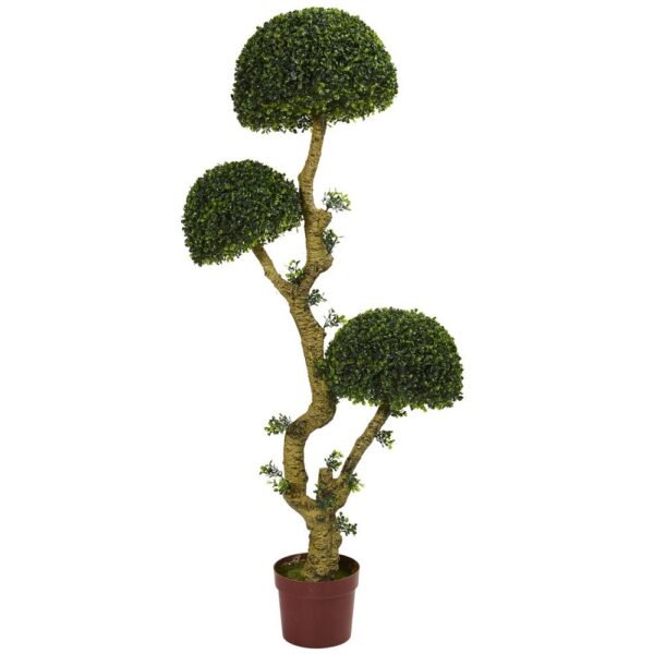 Nearly Natural 5 in. UV Resistant Indoor/Outdoor Triple Boxwood Artificial Tree