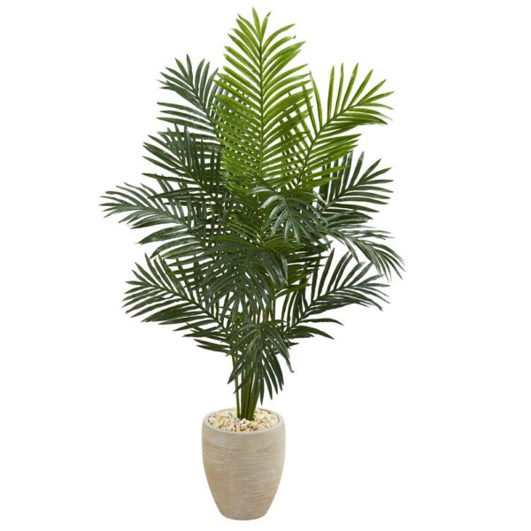 Nearly Natural Indoor 5.5 ft. Paradise Artificial Palm Tree in Sand Colored Planter