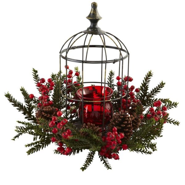 Nearly Natural Pine Berry Birdhouse Candelabrum