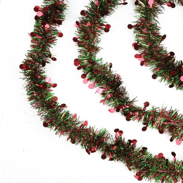 Northlight 50 ft. Unlit Red and Green Christmas Tinsel Garland with Red Polka Dots