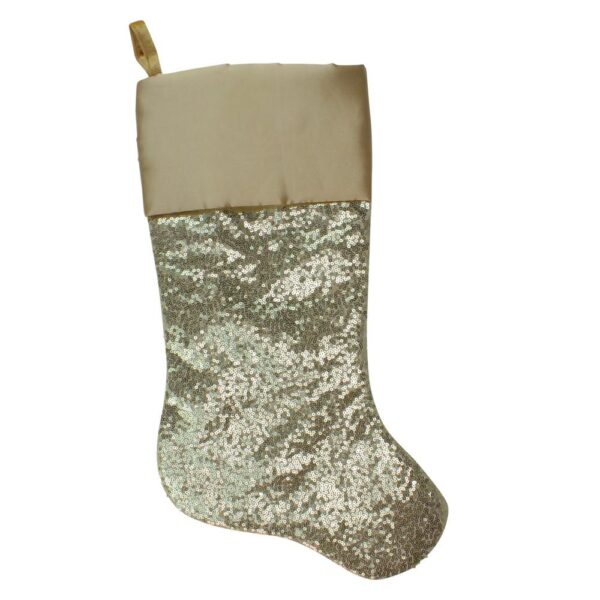 Northlight 22 in. Golden Metallic Sequined Polyester Christmas Stocking with Satin Cuff