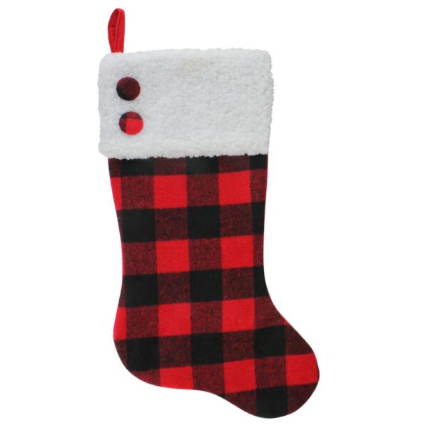Northlight 23 in. Black and Red Polyester Rustic Buffalo Plaid Christmas Stocking