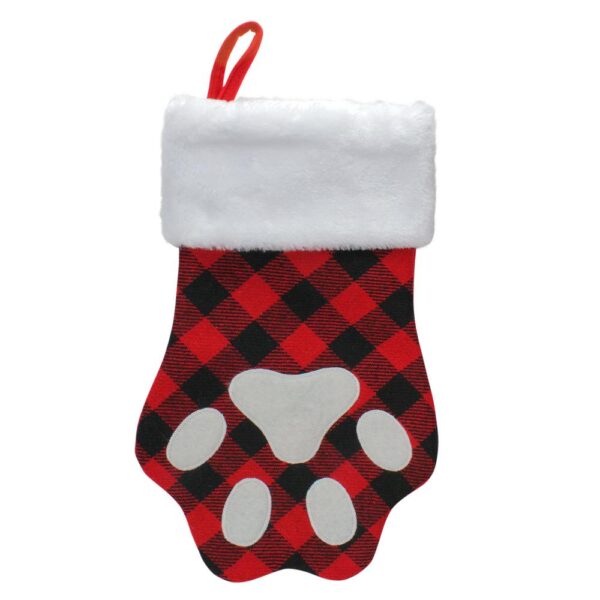 Northlight 15.5 in. Red and Black Buffalo Plaid Polyester Pet Embroidered Christmas Stocking