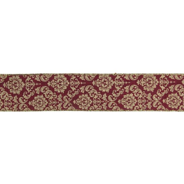 Northlight 2.5 in. x 16 yds. Burgundy and Gold Damask Christmas Wired Craft Ribbon