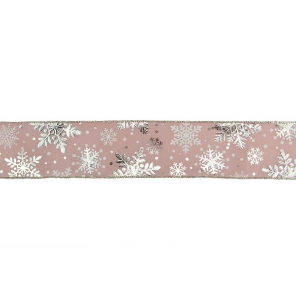 Northlight 2.5 in. x 16 yds. Metallic Rose Gold Snowflake Wired Craft Ribbon