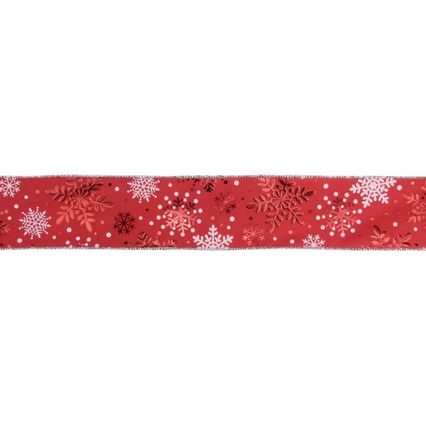 Northlight 2.5 in. x 16 yds. Metallic Red and White Snowflake Wired Craft Ribbon