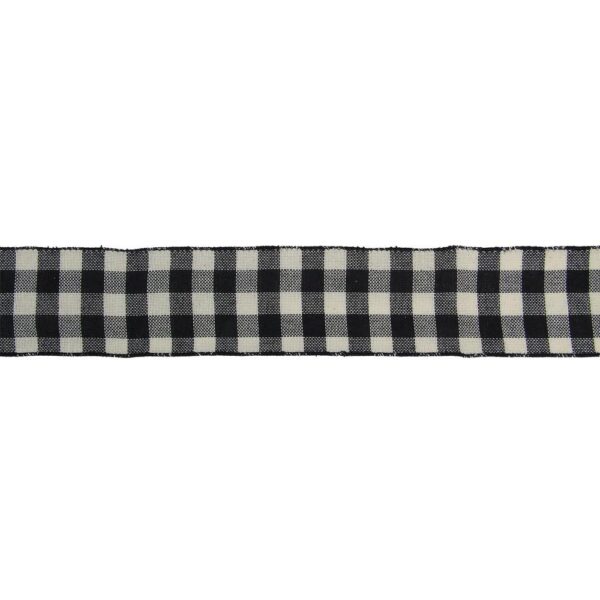Northlight 2.5 in. x 16 yds. Double Sided Black and White Buffalo Check Wired Ribbon