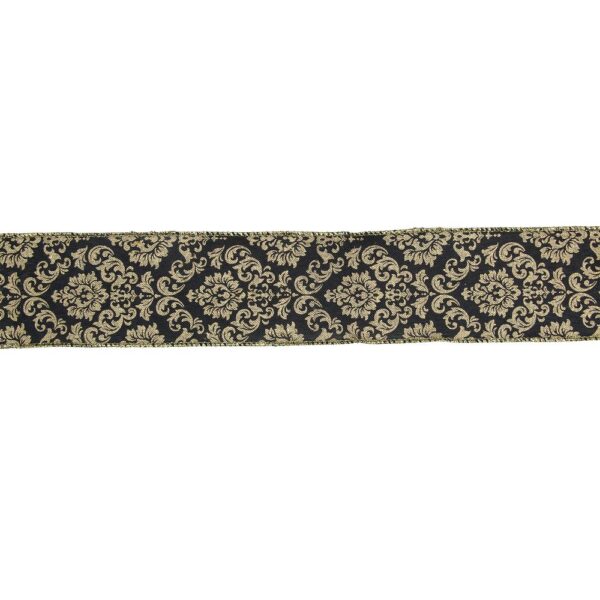 Northlight 2.5 in. x 16 yds. Black and Gold Damask Christmas Wired Craft Ribbon