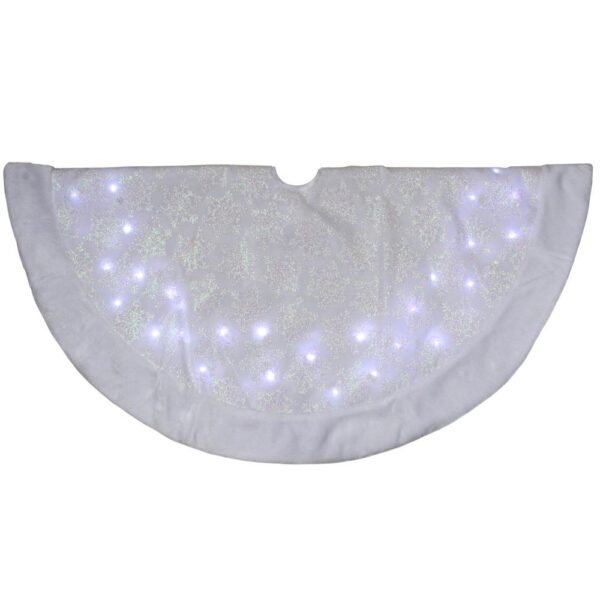 Northlight 48 in. LED White Iridescent Snowflake Christmas Tree Skirt with Faux Fur Trim