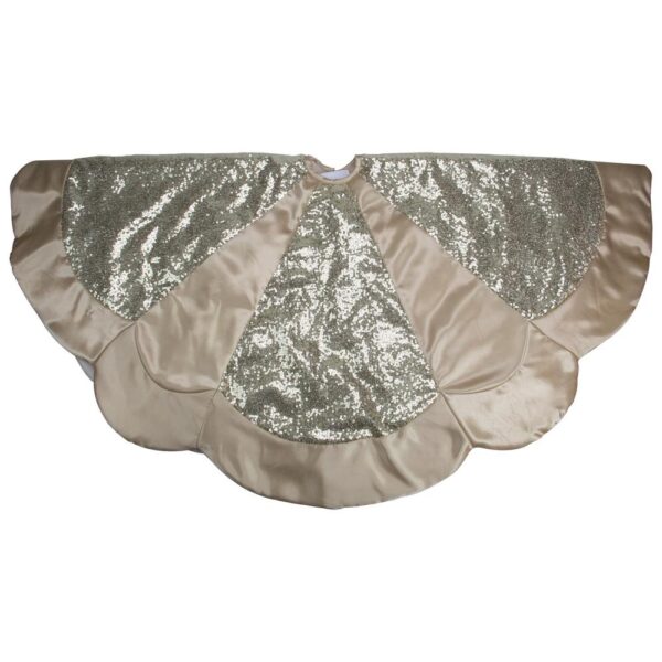 Northlight 48 in. Golden Sequined Scalloped Christmas Tree Skirt with Gold Sateen Trim