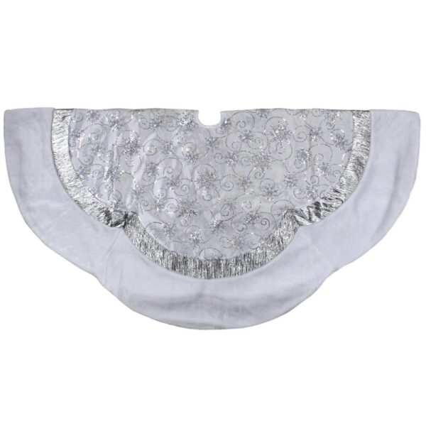 Northlight 60 in. Iridescent Sequined White and Silver Christmas Tree Skirt with Faux Fur Trim