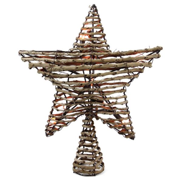 Northlight 11.5 in. Natural Brown Rattan Star Christmas Tree Topper - Clear Lights