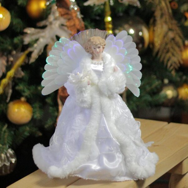 Northlight 13 in. Lighted B/O Fiber Optic Angel with White Gown Christmas Tree Topper