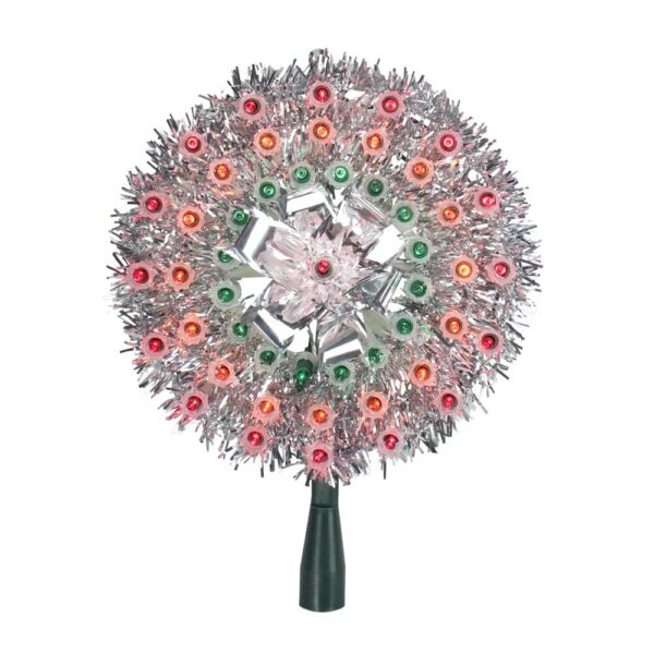 Northlight 8 in. Lighted Silver Tinsel Starburst Christmas Tree Topper with Multi-Lights
