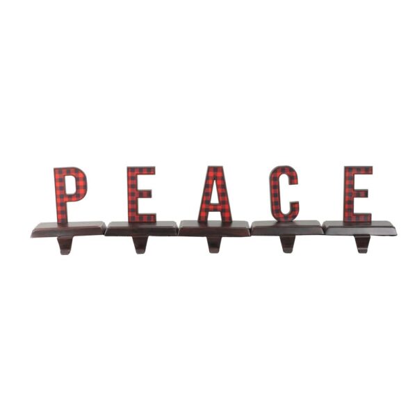 Northlight 6 in. Black and Red Buffalo Plaid Peace Christmas Stocking Holders (Set of 5)