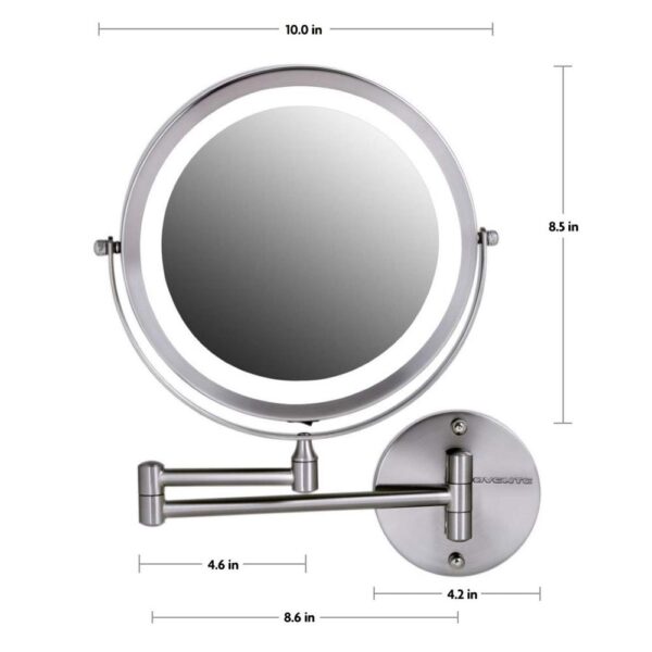 Ovente 13.2 in. H x 1.6 in. W, Small Round Nickel Brushed Lighted Framed Modern Vanity Mirror, 1x 7x Magnification