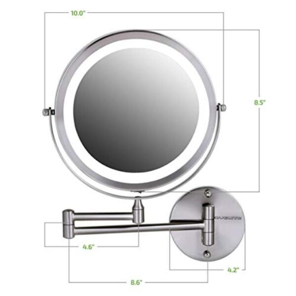 Ovente 13.2 in. H x 1.6 in. W, Small Round Nickel Brushed Lighted Framed Modern Vanity Mirror, 1x 7x Magnification