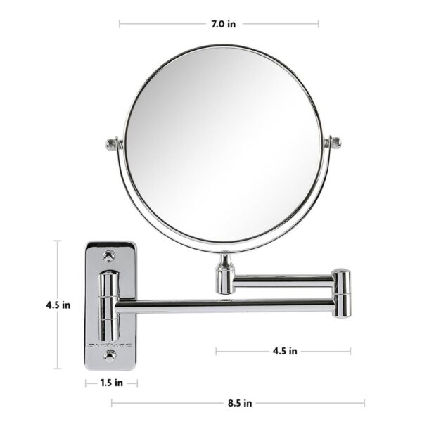 Ovente Small Round Wall Mounted Polished Chrome Makeup Mirror (11 in. H x 1.4 in. W), 1x-10x Magnification