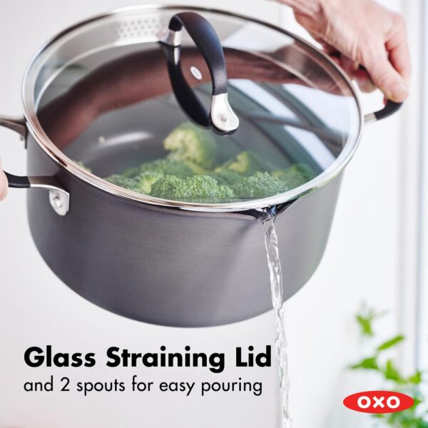 OXO Good Grips 6 qt. Hard-Anodized Aluminum Nonstick Stock Pot in Gray with Glass Lid
