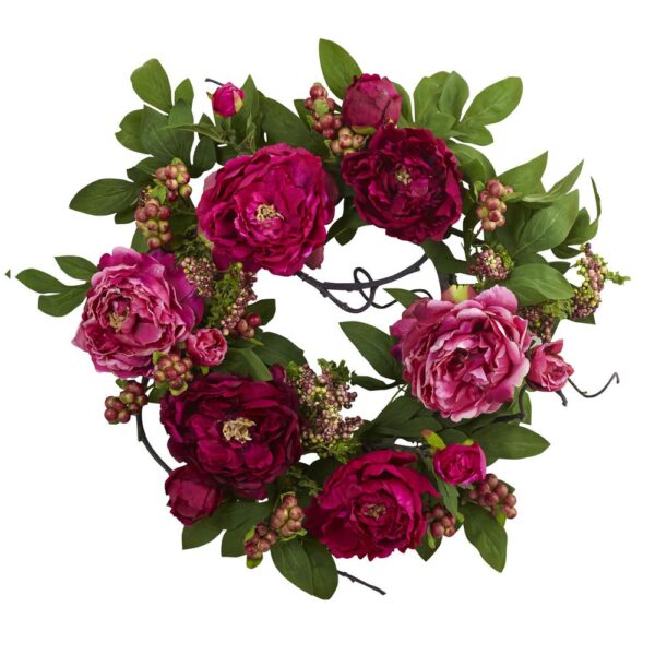 Nearly Natural Peony and Berry 20 in. Wreath