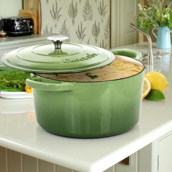 Crock-Pot Artisan 7 qt. Round Cast Iron Nonstick Dutch Oven in Pistachio Green with Lid