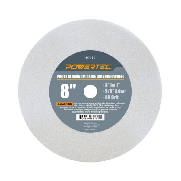 POWERTEC 8 in. x 1 in. 80-Grit 5/8 in. Arbor White Aluminum Oxide Grinding Wheel