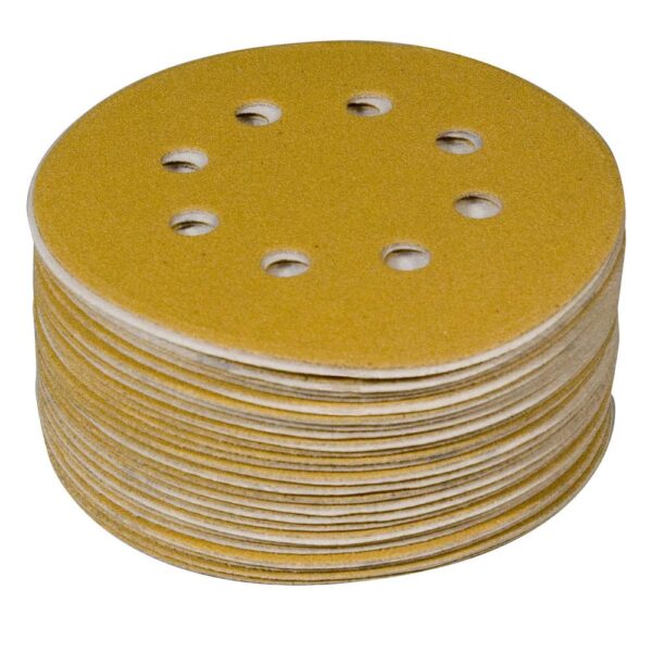 POWERTEC 6 in. 8-Hole 150-Grit Hook and Loop Sanding Discs in Gold (50-Pack)