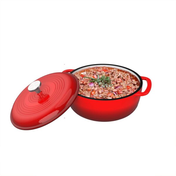 Classic Cuisine 6 qt. Round Cast Iron Nonstick Casserole Dish in Red with Lid