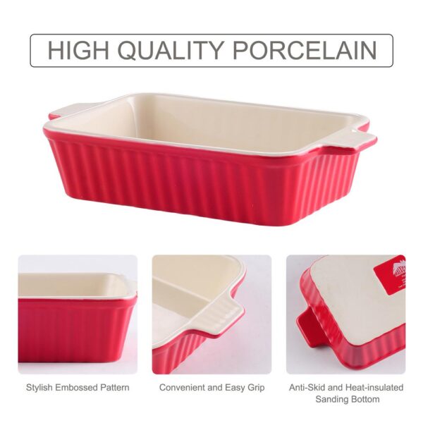 MALACASA 2-Piece Red Rectangle Porcelain Bakeware Set 9 in. and 11 in. Baking Dishes
