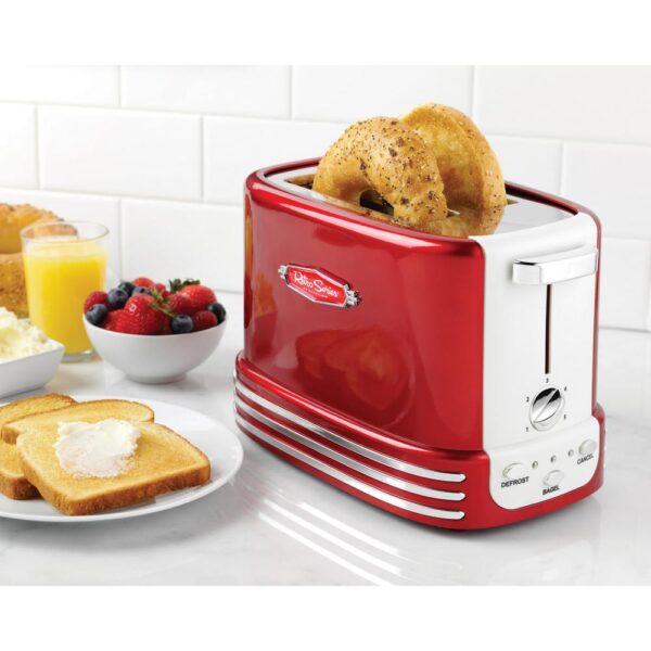 Nostalgia Retro Series 2-Slice Red Wide Slot Bagel Toaster with Crumb Tray and Shade Settings