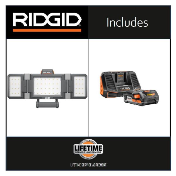 RIDGID 18-Volt Hybrid Folding Panel Light with 18-Volt Lithium-Ion 2.0 Ah Battery and Charger Kit