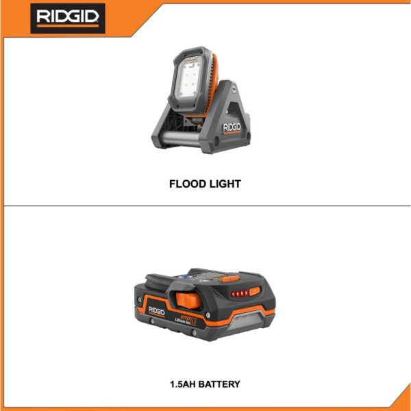 RIDGID 18-Volt Cordless Flood Light with Detachable Light with 1.5 Ah Lithium-Ion Battery