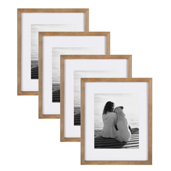 DesignOvation Gallery 11 in. x 14 in. Matted to 8 in. x 10 in. Rustic Brown Wood Picture Frame (Set of 4)