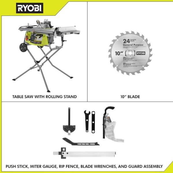 RYOBI 15 Amp 10 in. Expanded Capacity Table Saw With Rolling Stand