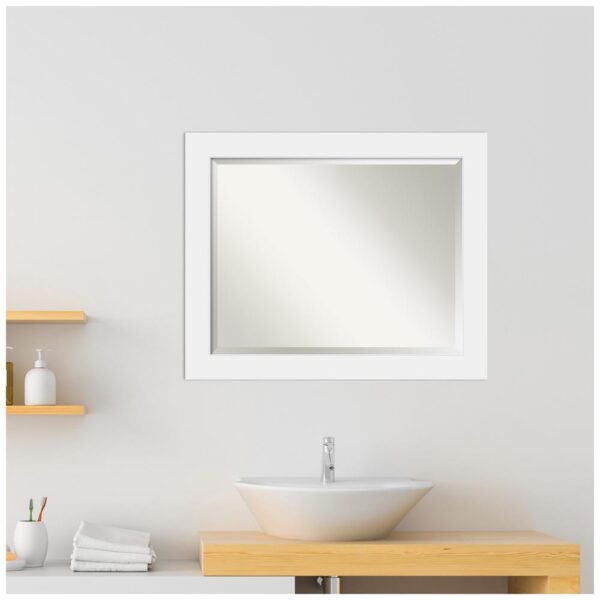 Amanti Art Corvino 33 in. W x 27 in. H Framed Rectangular Beveled Edge Bathroom Vanity Mirror in Satin White