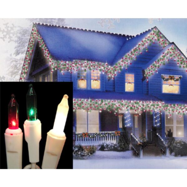 Sienna Set of 100 Red Green and Frosted Clear Mini Icicle Christmas Lights - White Wire