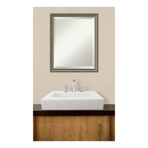 Amanti Art Parisian 19 in. W x 23 in. H Framed Rectangular Beveled Edge Bathroom Vanity Mirror in Silver